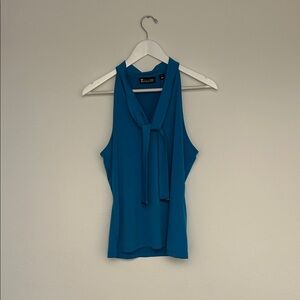 New York & Company Blue Sleeveless Blouse with Tie